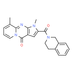 ChemSpider 2D Image | 2-(3,4-Dihydro-2(1H)-isoquinolinylcarbonyl)-1,9-dimethylpyrido[1,2-a]pyrrolo[2,3-d]pyrimidin-4(1H)-one | C22H20N4O2