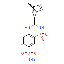 ChemSpider 2D Image | (3S)-3-[(1S,2S,4S)-Bicyclo[2.2.1]hept-5-en-2-yl]-6-chloro-3,4-dihydro-2H-1,2,4-benzothiadiazine-7-sulfonamide 1,1-dioxide | C14H16ClN3O4S2