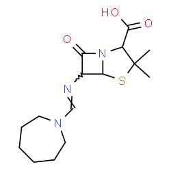 ChemSpider 2D Image | 6-[(E)-(1-Azepanylmethylene)amino]-3,3-dimethyl-7-oxo-4-thia-1-azabicyclo[3.2.0]heptane-2-carboxylic acid | C15H23N3O3S
