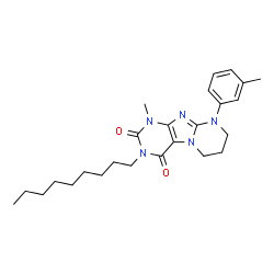 ChemSpider 2D Image | 1-Methyl-9-(3-methylphenyl)-3-nonyl-6,7,8,9-tetrahydropyrimido[2,1-f]purine-2,4(1H,3H)-dione | C25H35N5O2