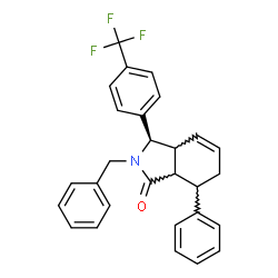 ChemSpider 2D Image | (3R)-2-Benzyl-7-phenyl-3-[4-(trifluoromethyl)phenyl]-2,3,3a,6,7,7a-hexahydro-1H-isoindol-1-one | C28H24F3NO