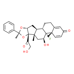 ChemSpider 2D Image | (4aS,4bR,5S,6aS,6bS,9aR,10aS,10bS)-4b-Fluoro-6b-glycoloyl-5-hydroxy-4a,6a,8-trimethyl-8-phenyl-4a,4b,5,6,6a,6b,9a,10,10a,10b,11,12-dodecahydro-2H-naphtho[2',1':4,5]indeno[1,2-d][1,3]dioxol-2-one | C29H33FO6