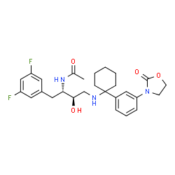ChemSpider 2D Image | N-[(2S,3R)-1-(3,5-Difluorophenyl)-3-hydroxy-4-({1-[3-(2-oxo-1,3-oxazolidin-3-yl)phenyl]cyclohexyl}amino)-2-butanyl]acetamide | C27H33F2N3O4