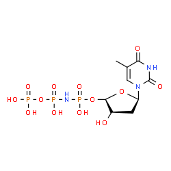 ChemSpider 2D Image | (Hydroxy{[(2R,3S,5R)-3-hydroxy-5-(5-methyl-2,4-dioxo-3,4-dihydro-1(2H)-pyrimidinyl)tetrahydro-2-furanyl]oxy}phosphoryl)amidodiphosphoric acid | C9H16N3O13P3