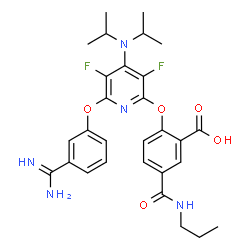 ChemSpider 2D Image | 2-{[6-(3-Carbamimidoylphenoxy)-4-(diisopropylamino)-3,5-difluoro-2-pyridinyl]oxy}-5-(propylcarbamoyl)benzoic acid | C29H33F2N5O5