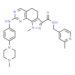 ChemSpider 2D Image | 1-Methyl-8-{[4-(4-methyl-1-piperazinyl)phenyl]amino}-N-[(2-methyl-4-pyridinyl)methyl]-4,5-dihydro-1H-pyrazolo[4,3-h]quinazoline-3-carboxamide | C29H33N9O
