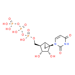 ChemSpider 2D Image | Triphosphoric acid, mono[[(1S,2R,3R,4S,5S)-5-(3,4-dihydro-2,4-dioxo-1(2H)-pyrimidinyl)-3,4-dihydroxybicyclo[3.1.0]hex-2-yl]methyl] ester | C11H17N2O14P3
