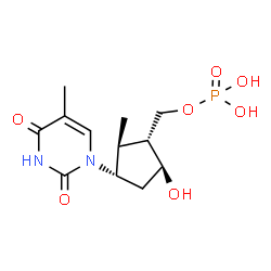 ChemSpider 2D Image | [(1R,2S,3S,5S)-5-Hydroxy-2-methyl-3-(5-methyl-2,4-dioxo-3,4-dihydro-1(2H)-pyrimidinyl)cyclopentyl]methyl dihydrogen phosphate | C12H19N2O7P