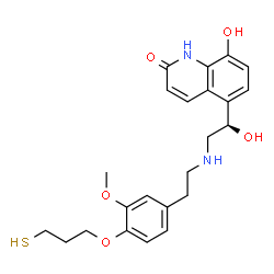 ChemSpider 2D Image | 8-Hydroxy-5-[(1R)-1-hydroxy-2-({2-[3-methoxy-4-(3-sulfanylpropoxy)phenyl]ethyl}amino)ethyl]-2(1H)-quinolinone | C23H28N2O5S