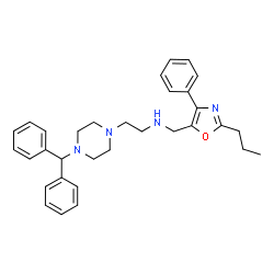 ChemSpider 2D Image | 2-[4-(Diphenylmethyl)-1-piperazinyl]-N-[(4-phenyl-2-propyl-1,3-oxazol-5-yl)methyl]ethanamine | C32H38N4O