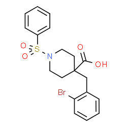 ChemSpider 2D Image | 4-(2-Bromobenzyl)-1-(phenylsulfonyl)-4-piperidinecarboxylic acid | C19H20BrNO4S