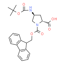 ChemSpider 2D Image | (4S)-1-[(9H-Fluoren-9-ylmethoxy)carbonyl]-4-({[(2-methyl-2-propanyl)oxy]carbonyl}amino)-D-proline | C25H28N2O6