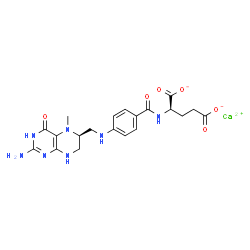 ChemSpider 2D Image | Calcium (2R)-2-{[4-({[(6S)-2-amino-5-methyl-4-oxo-1,4,5,6,7,8-hexahydro-6-pteridinyl]methyl}amino)benzoyl]amino}pentanedioate | C20H23CaN7O6