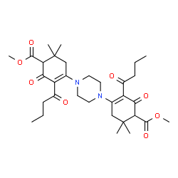 ChemSpider 2D Image | Dimethyl 4,4'-(1,4-piperazinediyl)bis(3-butyryl-6,6-dimethyl-2-oxo-3-cyclohexene-1-carboxylate) | C32H46N2O8