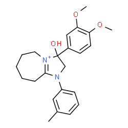 ChemSpider 2D Image | 3H-imidazo[1,2-a]azepinium, 3-(3,4-dimethoxyphenyl)-2,5,6,7,8,9-hexahydro-3-hydroxy-1-(3-methylphenyl)- | C23H29N2O3