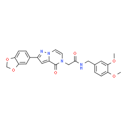 ChemSpider 2D Image | 2-[2-(1,3-Benzodioxol-5-yl)-4-oxopyrazolo[1,5-a]pyrazin-5(4H)-yl]-N-(3,4-dimethoxybenzyl)acetamide | C24H22N4O6