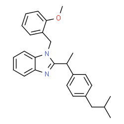 ChemSpider 2D Image | 2-[1-(4-Isobutylphenyl)ethyl]-1-(2-methoxybenzyl)-1H-benzimidazole | C27H30N2O