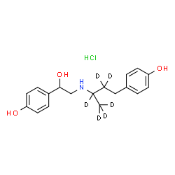 ChemSpider 2D Image | 4-(1-Hydroxy-2-{[4-(4-hydroxyphenyl)(1,1,1,2,3,3-~2~H_6_)-2-butanyl]amino}ethyl)phenol hydrochloride (1:1) | C18H18D6ClNO3