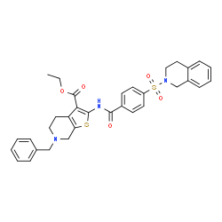 ChemSpider 2D Image | Ethyl 6-benzyl-2-{[4-(3,4-dihydro-2(1H)-isoquinolinylsulfonyl)benzoyl]amino}-4,5,6,7-tetrahydrothieno[2,3-c]pyridine-3-carboxylate | C33H33N3O5S2