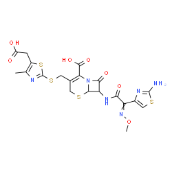ChemSpider 2D Image | 7-{[(2-Amino-1,3-thiazol-4-yl)(methoxyimino)acetyl]amino}-3-({[5-(carboxymethyl)-4-methyl-1,3-thiazol-2-yl]sulfanyl}methyl)-8-oxo-5-thia-1-azabicyclo[4.2.0]oct-2-ene-2-carboxylic acid | C20H20N6O7S4