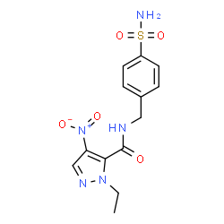 ChemSpider 2D Image | 1-Ethyl-4-nitro-N-(4-sulfamoylbenzyl)-1H-pyrazole-5-carboxamide | C13H15N5O5S