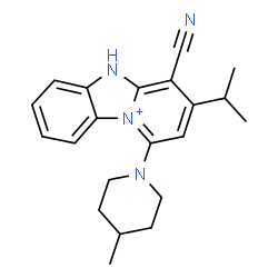 ChemSpider 2D Image | 4-Cyano-3-isopropyl-1-(4-methyl-1-piperidinyl)-5H-pyrido[1,2-a][3,1]benzimidazol-10-ium | C21H25N4