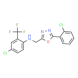 ChemSpider 2D Image | 4-Chloro-N-{[5-(2-chlorophenyl)-1,3,4-oxadiazol-2-yl]methyl}-2-(trifluoromethyl)aniline | C16H10Cl2F3N3O