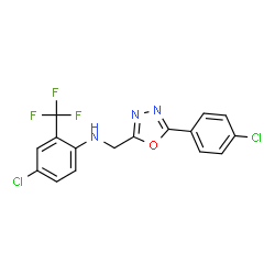 ChemSpider 2D Image | 4-Chloro-N-{[5-(4-chlorophenyl)-1,3,4-oxadiazol-2-yl]methyl}-2-(trifluoromethyl)aniline | C16H10Cl2F3N3O