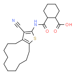 ChemSpider 2D Image | 2-[(3-Cyano-4,5,6,7,8,9,10,11,12,13-decahydrocyclododeca[b]thiophen-2-yl)carbamoyl]cyclohexanecarboxylic acid | C23H32N2O3S