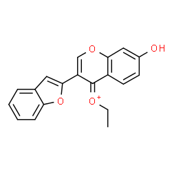 ChemSpider 2D Image | (E)-[3-(1-Benzofuran-2-yl)-7-hydroxy-4H-chromen-4-ylidene](ethyl)oxonium | C19H15O4