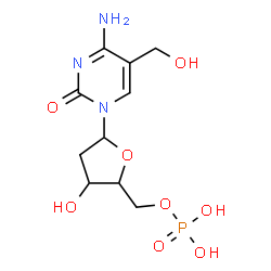 ChemSpider 2D Image | 4-Amino-1-(2-deoxy-5-O-phosphonopentofuranosyl)-5-(hydroxymethyl)-2(1H)-pyrimidinone | C10H16N3O8P