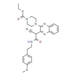 ChemSpider 2D Image | Ethyl 4-[3-(1-cyano-2-{[2-(4-methoxyphenyl)ethyl]amino}-2-oxoethyl)-2-quinoxalinyl]-1-piperazinecarboxylate | C27H30N6O4