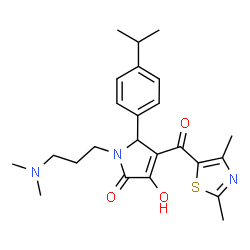 ChemSpider 2D Image | 1-[3-(Dimethylamino)propyl]-4-[(2,4-dimethyl-1,3-thiazol-5-yl)carbonyl]-3-hydroxy-5-(4-isopropylphenyl)-1,5-dihydro-2H-pyrrol-2-one | C24H31N3O3S