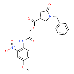 ChemSpider 2D Image | 2-[(4-Methoxy-2-nitrophenyl)amino]-2-oxoethyl 1-benzyl-5-oxo-3-pyrrolidinecarboxylate | C21H21N3O7