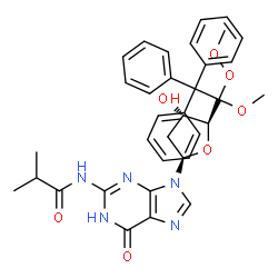 ChemSpider 2D Image | N-(9-{(2R,4S,5S)-4-Hydroxy-5-[1-methoxy-1-(methylperoxy)-2,2,2-triphenylethyl]tetrahydro-2-furanyl}-6-oxo-6,9-dihydro-1H-purin-2-yl)-2-methylpropanamide | C35H37N5O7