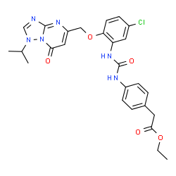 ChemSpider 2D Image | Ethyl {4-[({5-chloro-2-[(1-isopropyl-7-oxo-1,7-dihydro[1,2,4]triazolo[1,5-a]pyrimidin-5-yl)methoxy]phenyl}carbamoyl)amino]phenyl}acetate | C26H27ClN6O5