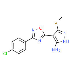 ChemSpider 2D Image | 4-[3-(4-Chlorophenyl)-1,2,4-oxadiazol-5-yl]-3-(methylsulfanyl)-1H-pyrazol-5-amine | C12H10ClN5OS