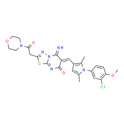 ChemSpider 2D Image | (6Z)-6-{[1-(3-Chloro-4-methoxyphenyl)-2,5-dimethyl-1H-pyrrol-3-yl]methylene}-5-imino-2-[2-(4-morpholinyl)-2-oxoethyl]-5,6-dihydro-7H-[1,3,4]thiadiazolo[3,2-a]pyrimidin-7-one | C25H25ClN6O4S