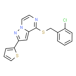ChemSpider 2D Image | 4-[(2-Chlorobenzyl)sulfanyl]-2-(2-thienyl)pyrazolo[1,5-a]pyrazine | C17H12ClN3S2