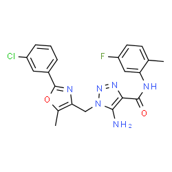 ChemSpider 2D Image | 5-Amino-1-{[2-(3-chlorophenyl)-5-methyl-1,3-oxazol-4-yl]methyl}-N-(5-fluoro-2-methylphenyl)-1H-1,2,3-triazole-4-carboxamide | C21H18ClFN6O2