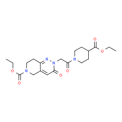 ChemSpider 2D Image | Ethyl 2-{2-[4-(ethoxycarbonyl)-1-piperidinyl]-2-oxoethyl}-3-oxo-3,5,7,8-tetrahydropyrido[4,3-c]pyridazine-6(2H)-carboxylate | C20H28N4O6