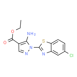 ChemSpider 2D Image | Ethyl 5-amino-1-(5-chloro-1,3-benzothiazol-2-yl)-1H-pyrazole-4-carboxylate | C13H11ClN4O2S