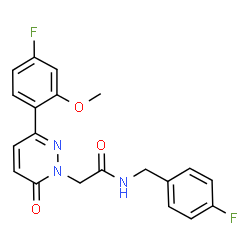 ChemSpider 2D Image | N-(4-Fluorobenzyl)-2-[3-(4-fluoro-2-methoxyphenyl)-6-oxo-1(6H)-pyridazinyl]acetamide | C20H17F2N3O3