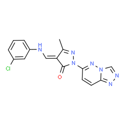 ChemSpider 2D Image | (4E)-4-{[(3-Chlorophenyl)amino]methylene}-5-methyl-2-([1,2,4]triazolo[4,3-b]pyridazin-6-yl)-2,4-dihydro-3H-pyrazol-3-one | C16H12ClN7O