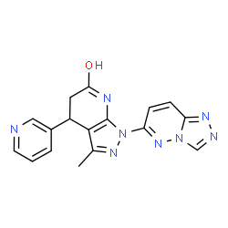 ChemSpider 2D Image | 3-Methyl-4-(3-pyridinyl)-1-([1,2,4]triazolo[4,3-b]pyridazin-6-yl)-1,4,5,7-tetrahydro-6H-pyrazolo[3,4-b]pyridin-6-one | C17H14N8O