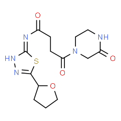 ChemSpider 2D Image | 4-Oxo-4-(3-oxo-1-piperazinyl)-N-[5-(tetrahydro-2-furanyl)-1,3,4-thiadiazol-2-yl]butanamide | C14H19N5O4S