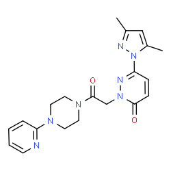 ChemSpider 2D Image | 6-(3,5-Dimethyl-1H-pyrazol-1-yl)-2-{2-oxo-2-[4-(2-pyridinyl)-1-piperazinyl]ethyl}-3(2H)-pyridazinone | C20H23N7O2