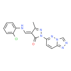ChemSpider 2D Image | (4E)-4-{[(2-Chlorophenyl)amino]methylene}-5-methyl-2-([1,2,4]triazolo[4,3-b]pyridazin-6-yl)-2,4-dihydro-3H-pyrazol-3-one | C16H12ClN7O