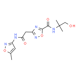 ChemSpider 2D Image | N-(1-Hydroxy-2-methyl-2-propanyl)-3-{2-[(5-methyl-1,2-oxazol-3-yl)amino]-2-oxoethyl}-1,2,4-oxadiazole-5-carboxamide | C13H17N5O5