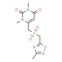 ChemSpider 2D Image | 1,3-Dimethyl-6-({[(3-methyl-1,2,4-oxadiazol-5-yl)methyl]sulfonyl}methyl)-2,4(1H,3H)-pyrimidinedione | C11H14N4O5S
